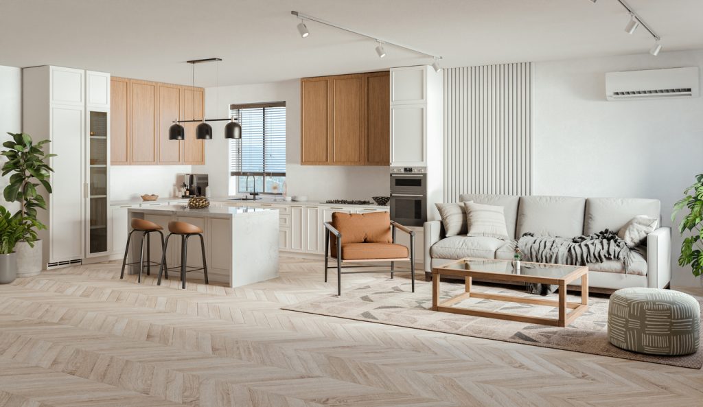 Modern white interior of apartment with white furnishings